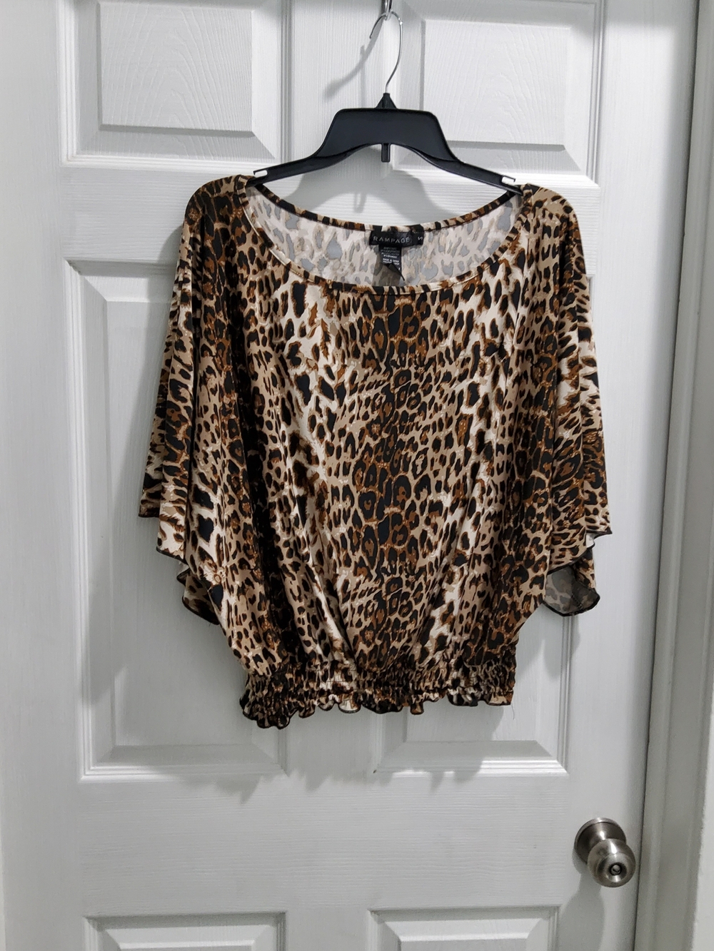 Womens Rampage Brown Leopard Print Blouson Top